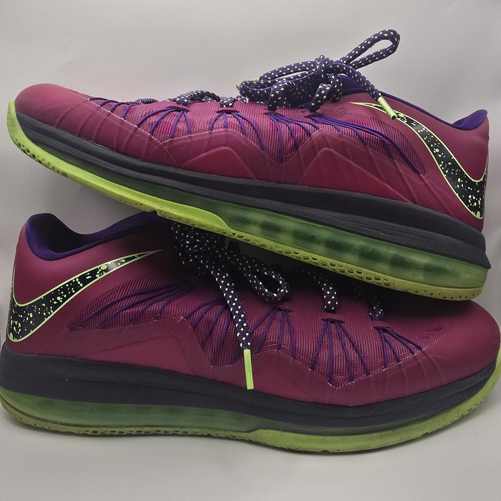 Nike LeBron X 10 Low LeBroncurial Raspberry Red Purple Volt 579765-601 Size 13